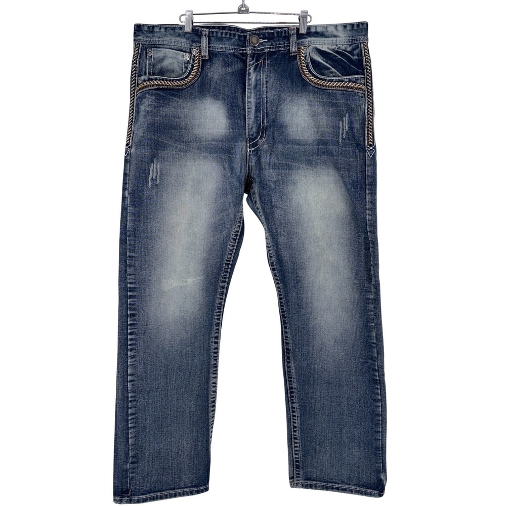 GS115 Men's Bruce Jeans‎ 40x31 Slim Fit Straight Leg Stonewashed Thick Stitch
